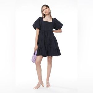 Oak + Fort Puff Sleeve Dress Black XS